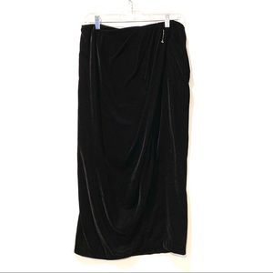Donna Karan New York Faux Wrap Velvet Midi Skirt Womens Size 4 Black New DK